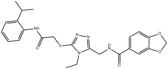 N-[(4-ethyl-5-{[2-(2-isopropylanilino)-2-oxoethyl]sulfanyl}-4H-1,2,4-triazol-3-yl)methyl]-1,3-benzodioxole-5-carboxamide Struktur