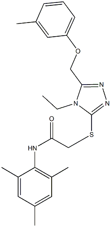 2-({4-ethyl-5-[(3-methylphenoxy)methyl]-4H-1,2,4-triazol-3-yl}thio)-N-mesitylacetamide Struktur