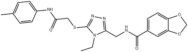 N-[(4-ethyl-5-{[2-oxo-2-(4-toluidino)ethyl]sulfanyl}-4H-1,2,4-triazol-3-yl)methyl]-1,3-benzodioxole-5-carboxamide Struktur