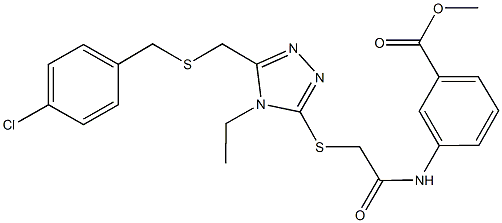 methyl 3-({[(5-{[(4-chlorobenzyl)sulfanyl]methyl}-4-ethyl-4H-1,2,4-triazol-3-yl)sulfanyl]acetyl}amino)benzoate Struktur