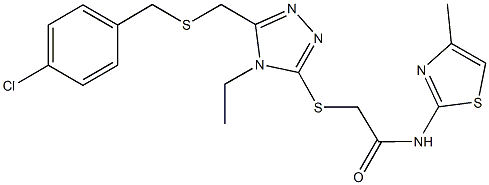 2-[(5-{[(4-chlorobenzyl)sulfanyl]methyl}-4-ethyl-4H-1,2,4-triazol-3-yl)sulfanyl]-N-(4-methyl-1,3-thiazol-2-yl)acetamide Struktur