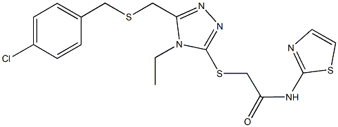 2-[(5-{[(4-chlorobenzyl)sulfanyl]methyl}-4-ethyl-4H-1,2,4-triazol-3-yl)sulfanyl]-N-(1,3-thiazol-2-yl)acetamide Struktur