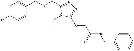 N-benzyl-2-[(4-ethyl-5-{[(4-fluorobenzyl)sulfanyl]methyl}-4H-1,2,4-triazol-3-yl)sulfanyl]acetamide Struktur