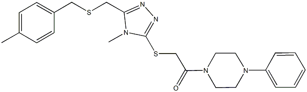 1-{[(4-methyl-5-{[(4-methylbenzyl)sulfanyl]methyl}-4H-1,2,4-triazol-3-yl)sulfanyl]acetyl}-4-phenylpiperazine Struktur