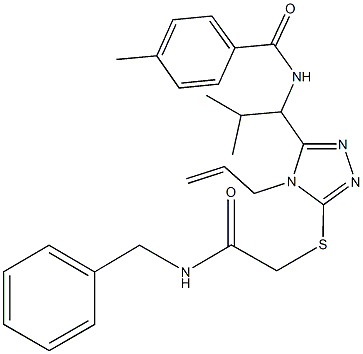 N-[1-(4-allyl-5-{[2-(benzylamino)-2-oxoethyl]sulfanyl}-4H-1,2,4-triazol-3-yl)-2-methylpropyl]-4-methylbenzamide Struktur