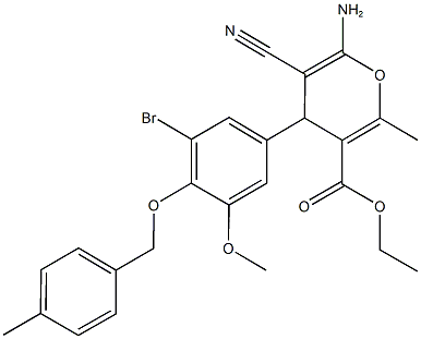 ethyl 6-amino-4-{3-bromo-5-methoxy-4-[(4-methylbenzyl)oxy]phenyl}-5-cyano-2-methyl-4H-pyran-3-carboxylate Struktur