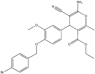 ethyl 6-amino-4-{4-[(4-bromobenzyl)oxy]-3-methoxyphenyl}-5-cyano-2-methyl-4H-pyran-3-carboxylate Struktur