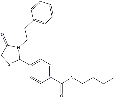 N-butyl-4-[4-oxo-3-(2-phenylethyl)-1,3-thiazolidin-2-yl]benzamide Struktur