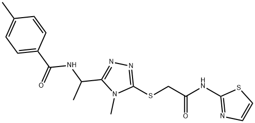 4-methyl-N-[1-(4-methyl-5-{[2-oxo-2-(1,3-thiazol-2-ylamino)ethyl]sulfanyl}-4H-1,2,4-triazol-3-yl)ethyl]benzamide Struktur