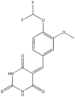 5-[4-(difluoromethoxy)-3-methoxybenzylidene]-2-thioxodihydro-4,6(1H,5H)-pyrimidinedione Struktur