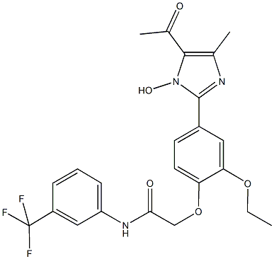 2-[4-(5-acetyl-1-hydroxy-4-methyl-1H-imidazol-2-yl)-2-ethoxyphenoxy]-N-[3-(trifluoromethyl)phenyl]acetamide Struktur