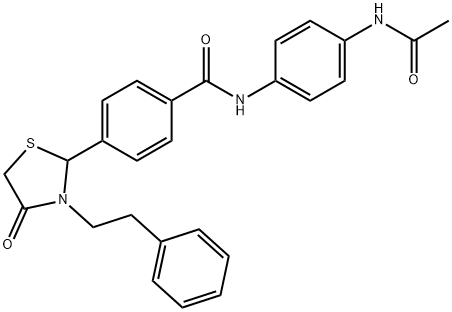 N-[4-(acetylamino)phenyl]-4-[4-oxo-3-(2-phenylethyl)-1,3-thiazolidin-2-yl]benzamide Struktur