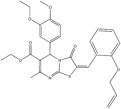 ethyl2-[2-(allyloxy)benzylidene]-5-(3-ethoxy-4-methoxyphenyl)-7-methyl-3-oxo-2,3-dihydro-5H-[1,3]thiazolo[3,2-a]pyrimidine-6-carboxylate Struktur