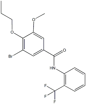 3-bromo-5-methoxy-4-propoxy-N-[2-(trifluoromethyl)phenyl]benzamide Struktur