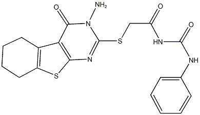 N-{[(3-amino-4-oxo-3,4,5,6,7,8-hexahydro[1]benzothieno[2,3-d]pyrimidin-2-yl)sulfanyl]acetyl}-N'-phenylurea Struktur