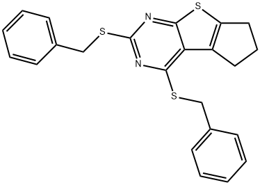 2,4-bis(benzylsulfanyl)-6,7-dihydro-5H-cyclopenta[4,5]thieno[2,3-d]pyrimidine Struktur