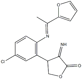 4-(5-chloro-2-{[1-(2-furyl)ethylidene]amino}phenyl)-3-iminodihydro-2(3H)-furanone Struktur