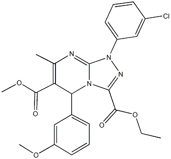 3-ethyl 6-methyl 1-(3-chlorophenyl)-5-(3-methoxyphenyl)-7-methyl-1,5-dihydro[1,2,4]triazolo[4,3-a]pyrimidine-3,6-dicarboxylate Struktur