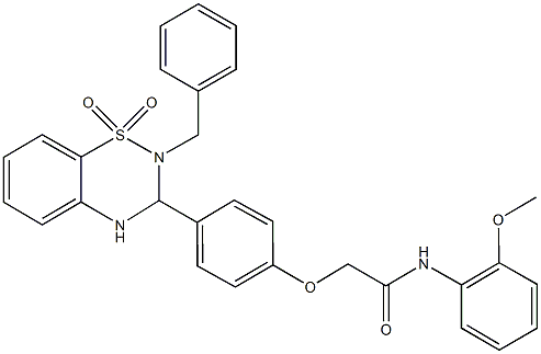 2-[4-(2-benzyl-1,1-dioxido-3,4-dihydro-2H-1,2,4-benzothiadiazin-3-yl)phenoxy]-N-(2-methoxyphenyl)acetamide Struktur