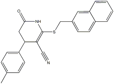 4-(4-methylphenyl)-2-[(2-naphthylmethyl)sulfanyl]-6-oxo-1,4,5,6-tetrahydro-3-pyridinecarbonitrile Struktur