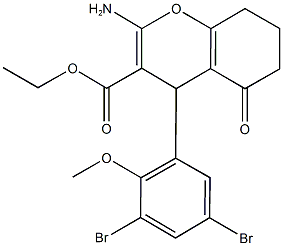 ethyl 2-amino-4-(3,5-dibromo-2-methoxyphenyl)-5-oxo-5,6,7,8-tetrahydro-4H-chromene-3-carboxylate Struktur