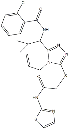 N-[1-(4-allyl-5-{[2-oxo-2-(1,3-thiazol-2-ylamino)ethyl]sulfanyl}-4H-1,2,4-triazol-3-yl)-2-methylpropyl]-2-chlorobenzamide Struktur