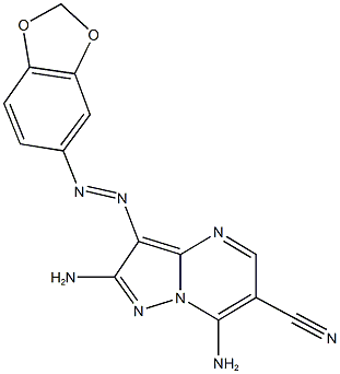 2,7-diamino-3-(1,3-benzodioxol-5-yldiazenyl)pyrazolo[1,5-a]pyrimidine-6-carbonitrile Struktur