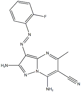 2,7-diamino-3-[(2-fluorophenyl)diazenyl]-5-methylpyrazolo[1,5-a]pyrimidine-6-carbonitrile Struktur