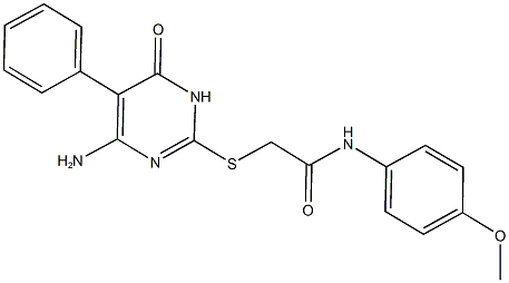 2-[(4-amino-6-oxo-5-phenyl-1,6-dihydro-2-pyrimidinyl)sulfanyl]-N-(4-methoxyphenyl)acetamide Struktur