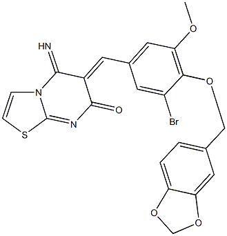 6-[4-(1,3-benzodioxol-5-ylmethoxy)-3-bromo-5-methoxybenzylidene]-5-imino-5,6-dihydro-7H-[1,3]thiazolo[3,2-a]pyrimidin-7-one Struktur