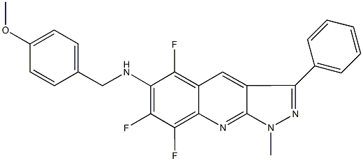 N-(4-methoxybenzyl)-N-(5,7,8-trifluoro-1-methyl-3-phenyl-1H-pyrazolo[3,4-b]quinolin-6-yl)amine Struktur