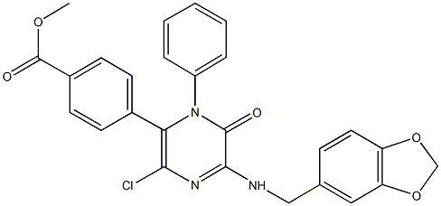 methyl 4-{5-[(1,3-benzodioxol-5-ylmethyl)amino]-3-chloro-6-oxo-1-phenyl-1,6-dihydro-2-pyrazinyl}benzoate Struktur