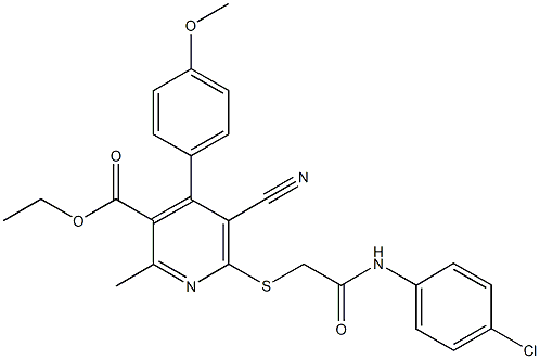 ethyl 6-{[2-(4-chloroanilino)-2-oxoethyl]sulfanyl}-5-cyano-4-(4-methoxyphenyl)-2-methylnicotinate Struktur