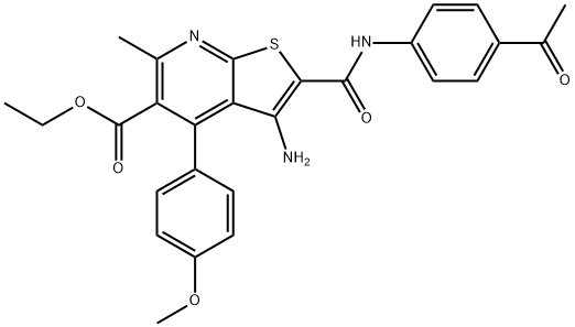 ethyl 2-[(4-acetylanilino)carbonyl]-3-amino-4-(4-methoxyphenyl)-6-methylthieno[2,3-b]pyridine-5-carboxylate Struktur