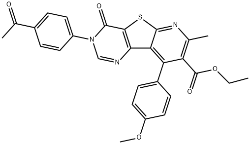 ethyl 3-(4-acetylphenyl)-9-(4-methoxyphenyl)-7-methyl-4-oxo-3,4-dihydropyrido[3',2':4,5]thieno[3,2-d]pyrimidine-8-carboxylate Struktur