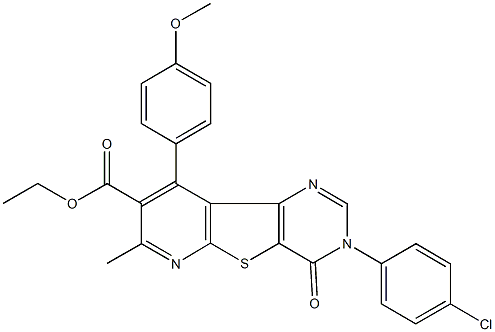 ethyl 3-(4-chlorophenyl)-9-(4-methoxyphenyl)-7-methyl-4-oxo-3,4-dihydropyrido[3',2':4,5]thieno[3,2-d]pyrimidine-8-carboxylate Struktur