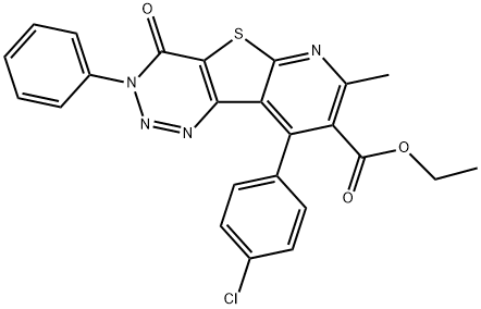 ethyl 9-(4-chlorophenyl)-7-methyl-4-oxo-3-phenyl-3,4-dihydropyrido[3',2':4,5]thieno[3,2-d][1,2,3]triazine-8-carboxylate Struktur