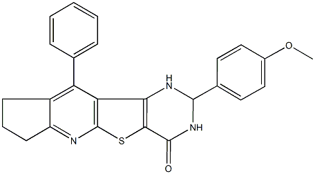 2-(4-methoxyphenyl)-10-phenyl-2,3,8,9-tetrahydro-1H-cyclopenta[5',6']pyrido[3',2':4,5]thieno[3,2-d]pyrimidin-4(7H)-one Struktur