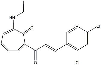 2-[3-(2,4-dichlorophenyl)acryloyl]-7-(ethylamino)-2,4,6-cycloheptatrien-1-one Struktur