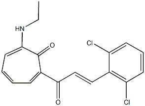 2-[3-(2,6-dichlorophenyl)acryloyl]-7-(ethylamino)-2,4,6-cycloheptatrien-1-one Struktur