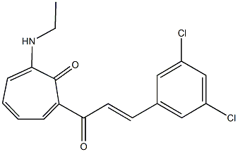 2-[3-(3,5-dichlorophenyl)acryloyl]-7-(ethylamino)-2,4,6-cycloheptatrien-1-one Struktur