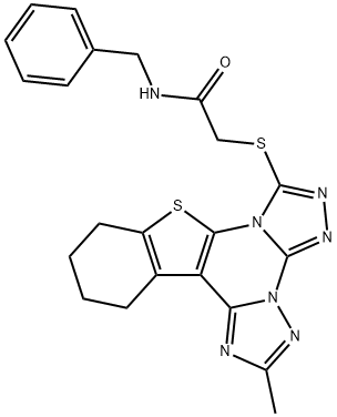 N-benzyl-2-[(2-methyl-10,11,12,13-tetrahydro[1]benzothieno[3,2-e]di[1,2,4]triazolo[4,3-a:1,5-c]pyrimidin-7-yl)sulfanyl]acetamide Struktur