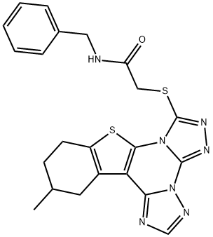 N-benzyl-2-[(12-methyl-10,11,12,13-tetrahydro[1]benzothieno[3,2-e]di[1,2,4]triazolo[4,3-a:1,5-c]pyrimidin-7-yl)sulfanyl]acetamide Struktur