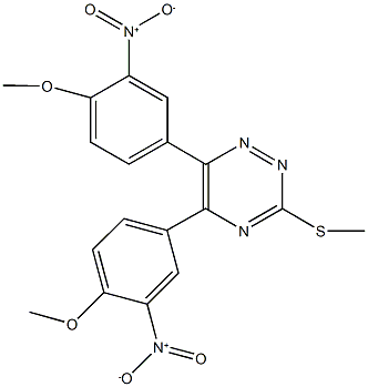 5,6-bis{3-nitro-4-methoxyphenyl}-3-(methylthio)-1,2,4-triazine Struktur