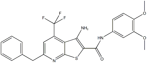 3-amino-6-benzyl-N-(3,4-dimethoxyphenyl)-4-(trifluoromethyl)thieno[2,3-b]pyridine-2-carboxamide Struktur