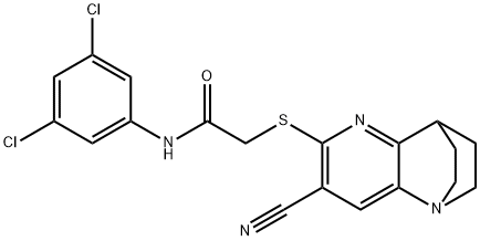 2-[(4-cyano-1,6-diazatricyclo[6.2.2.0~2,7~]dodeca-2,4,6-trien-5-yl)sulfanyl]-N-(3,5-dichlorophenyl)acetamide Struktur