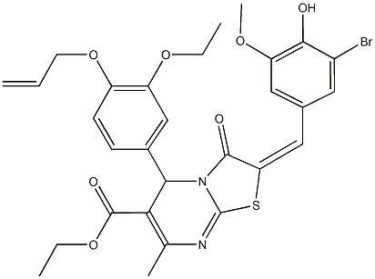 ethyl 5-[4-(allyloxy)-3-ethoxyphenyl]-2-(3-bromo-4-hydroxy-5-methoxybenzylidene)-7-methyl-3-oxo-2,3-dihydro-5H-[1,3]thiazolo[3,2-a]pyrimidine-6-carboxylate Struktur