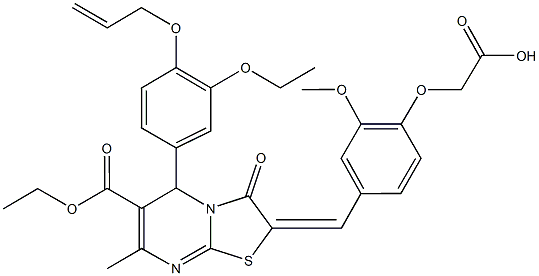 {4-[(5-[4-(allyloxy)-3-ethoxyphenyl]-6-(ethoxycarbonyl)-7-methyl-3-oxo-5H-[1,3]thiazolo[3,2-a]pyrimidin-2(3H)-ylidene)methyl]-2-methoxyphenoxy}acetic acid Struktur