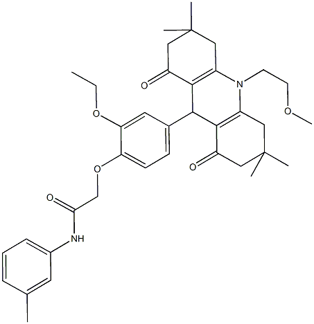 2-{2-ethoxy-4-[10-(2-methoxyethyl)-3,3,6,6-tetramethyl-1,8-dioxo-1,2,3,4,5,6,7,8,9,10-decahydro-9-acridinyl]phenoxy}-N-(3-methylphenyl)acetamide Struktur