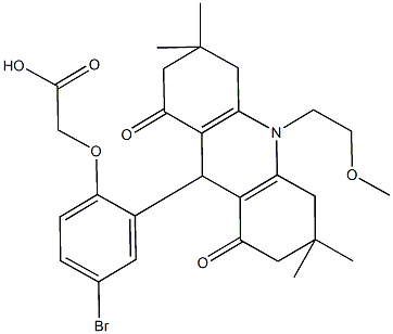 {4-bromo-2-[10-(2-methoxyethyl)-3,3,6,6-tetramethyl-1,8-dioxo-1,2,3,4,5,6,7,8,9,10-decahydro-9-acridinyl]phenoxy}aceticacid Struktur